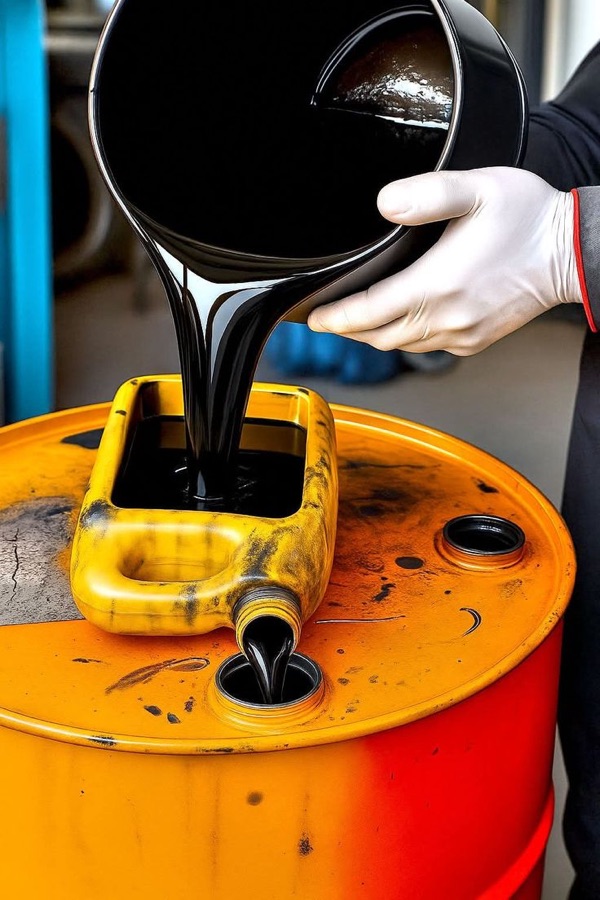 Aceites lubricantes usados almacenados en contenedores